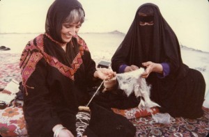 Joy getting a spinning lesson, Anik, '85