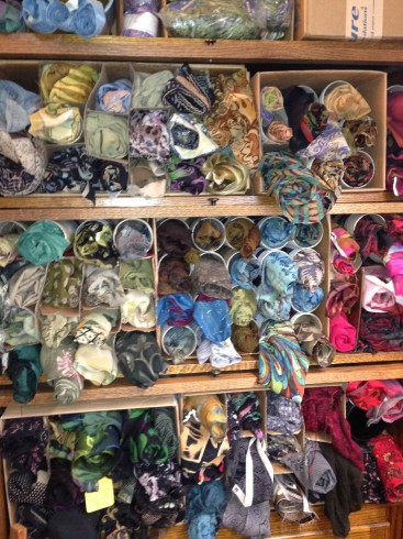 shelves of fabric scraps