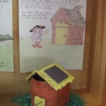 One of the series,'Three Houses' by Jodie Schoenhard that were inspired by her sons art work. Made with bailing twine.