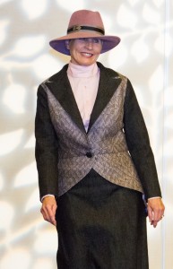 Judy Fisher, co-chair of CNCH2014 Fashion Show, reimagines Sonoma County Formal with her handwoven and denim evening suit