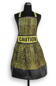 "Caution" 2004 caution tape, yarn, rubber tire inner tube, nylon webbing, leather, ribbon