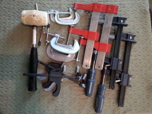 clamps and soft mallet
