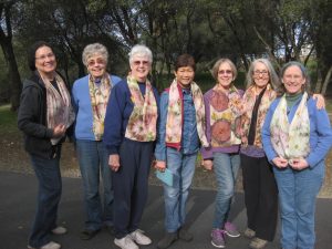 Tina Welch, Nancy Gaffney, Nancy Horne, Sofia Hudson, Peggy Morris, Christine Hall, andBetsy Wagner showing off CNCH 2016 volunteer scarves they'd just dyed.