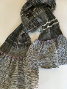 Collapse weave scarf with plain weave ruffle